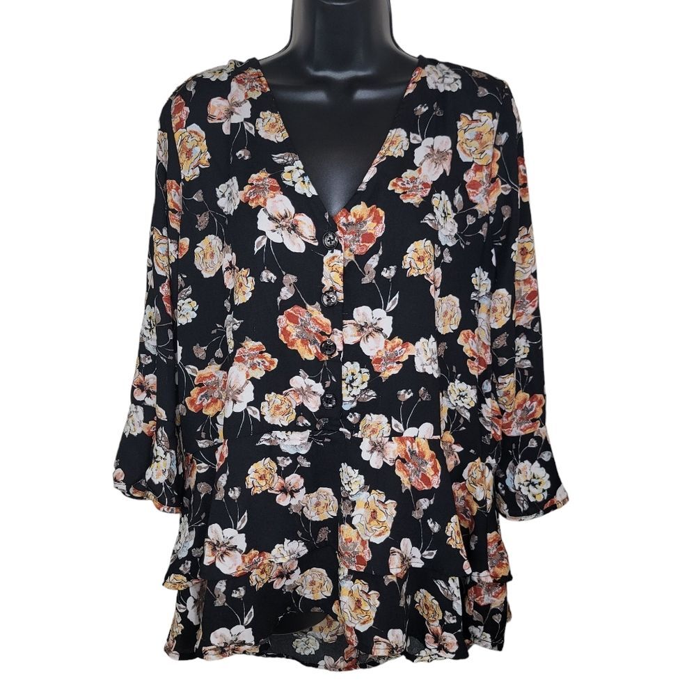 Ophelia Roe Floral Boho peplum blouse top XL